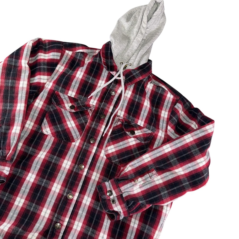 Brazos Jacket Mens‎ Large Red Plaid Flannel Hooded Quilted Workwear Shirt Coat